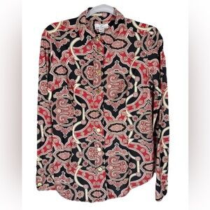 Jude Connally Sz Small Paisley Jude Cloth Button Up Top Long Sleeve Red Black